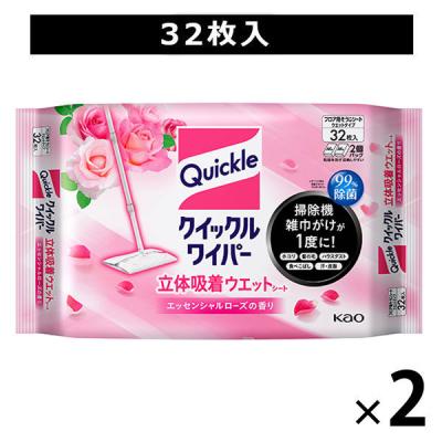 クイックルワイパー 立体吸着ウエットシート ローズの香り 1セット（32枚入×2パック） 花王