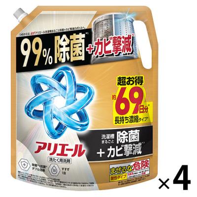 アリエール 洗濯洗剤 液体 洗濯槽まるごと除菌＋カビ撃減 スッキリひかえめな香り 詰め替え 超ウルトラジャンボ 1720g 1セット（1個×4）  P＆G