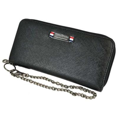 長財布 メンズ チェーン付 プレート トリコロール ラウンドファスナー