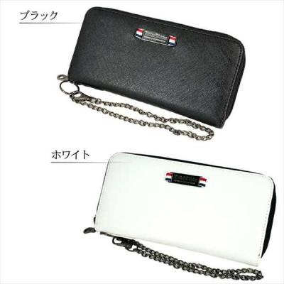  長財布 ファスナー トリコロール 長財布 メンズ チェーン付 プレート トリコロール ラウンドファスナー