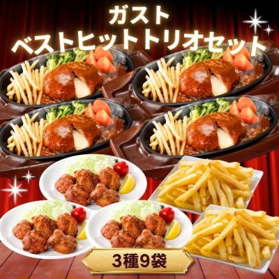 冷凍食品 惣菜 ハンバーグ　から揚げガスト ベストヒットトリオセット（3種9袋）冷凍ハンバーグ デミグラスソース ポテト  洋食  爆買