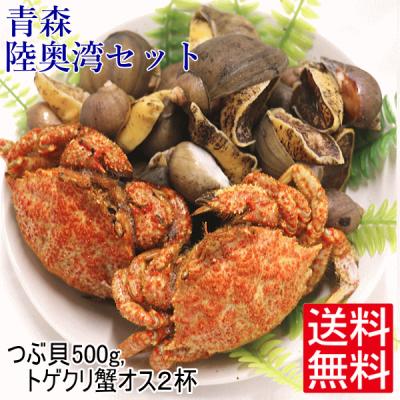 青森 陸奥湾 つぶ貝500g トゲクリ蟹オス2杯 セット 凍眠冷凍 送料無料 ツブ トゲクリカニ ギフト