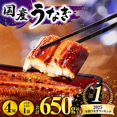 ふるさと納税 宮崎市 国産　うなぎ蒲焼4尾・きざみ鰻1袋(合計650g)