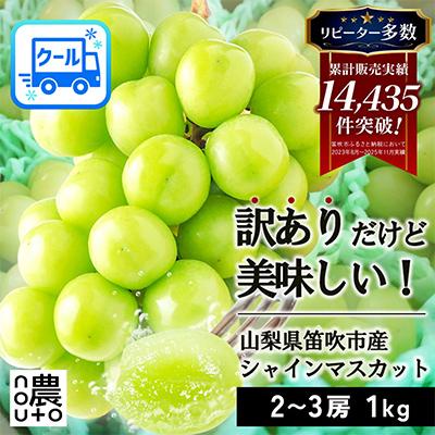 ふるさと納税 笛吹市 先行受付 2026年発送 日本一の生産量 訳あり シャインマスカット1kg 2房〜3房 山梨県 笛吹
