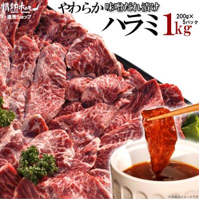 ハラミ 1kg 焼肉 肉 牛肉 焼き肉 焼肉セット バーベキュー BBQ やわらか 牛ハラミ 味噌だれ漬け メガ盛りセット バーベキューセット 食品 爆買