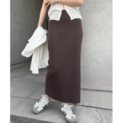 スカート 「新色追加」リブニットロングタイトスカート