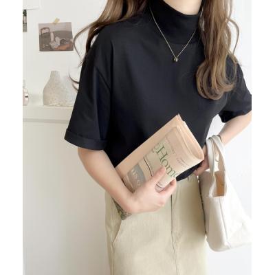 tシャツ 大人マストな1枚。シンプルなシルケットハイネック半袖カットソー レディース