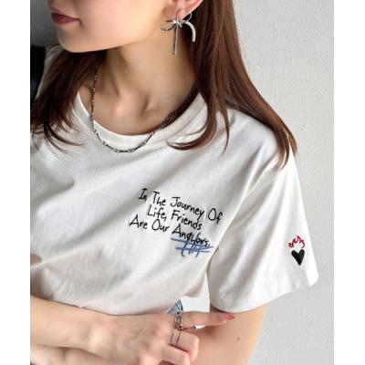 tシャツ ぐるり360°どこからだって映えちゃう。オーガニックコットン100%らくがき風刺繍 無地＆ボーダー柄半袖Tシャツ レディース
