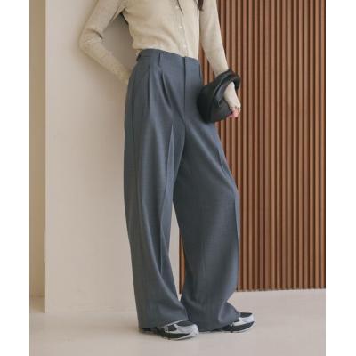 ワイドパンツ パンツ ポリエステルブレンド ２タック タブワイドパンツ レディース