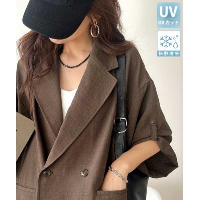 ジャケット テーラードジャケット 「UVカット・防シワ・接触冷感・吸水速乾機能付き」デイリーにもオフィスにも。ビッグシルエットハーフスリーブダブルジ…