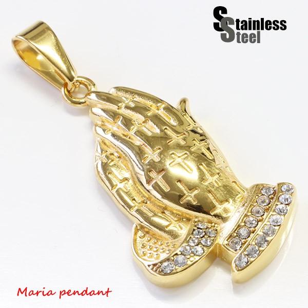 ペンダント レディース ステンレス (11)ブレイブハンド金色CZ メンズ  
