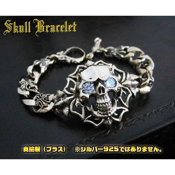 ブラススカルブレスレット(2) メイン ドクロ真鍮製ブラス : mico.lor