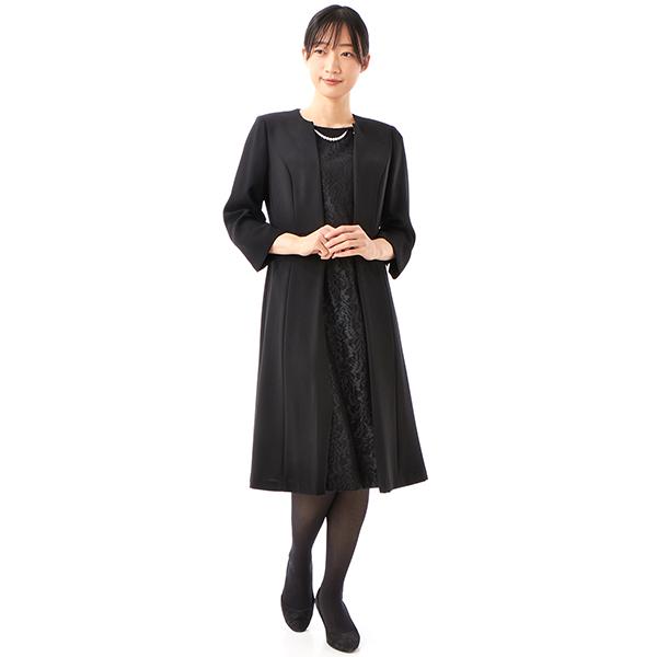INFINEフォーマルワンピース INFINE 【喪服/礼服/ブラックフォーマルスーツ】レース使い長袖
