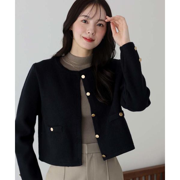 金釦ノーカラーニットジャケット 金ボタンノーカラーニットジャケット – BLUE ONLINE