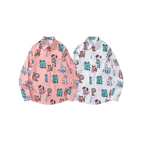 aimoha（アイモハ） 【HOOK】かわいい動物イラスト総柄プリントシャツ