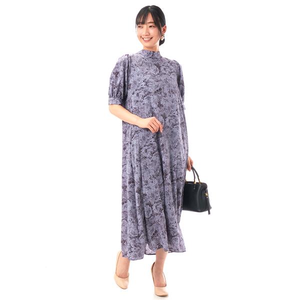 PREFERIR（プレフェリール） 花柄プリント後ろ開きボタンAラインリボン