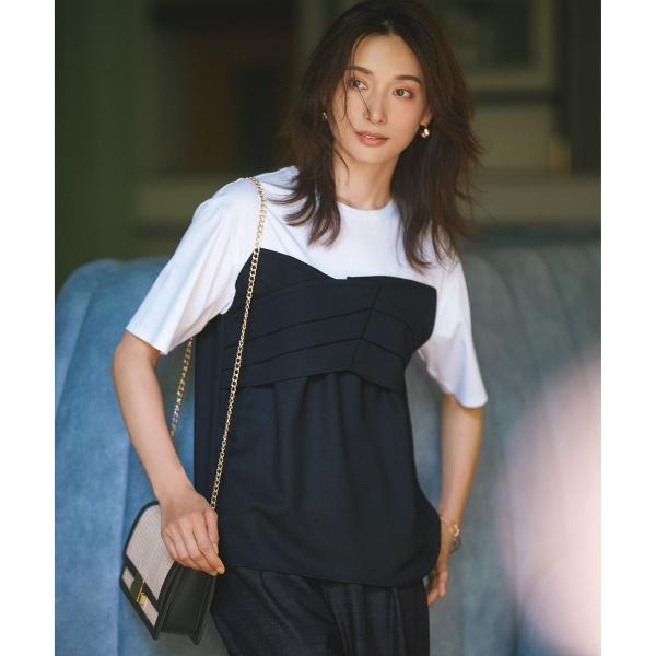 未使用級 2025SS 23区 スムースデザイン コンビ カットソー ブルー M 23区 【WEB限定カラーあり/洗える】スムースデザイン コンビ