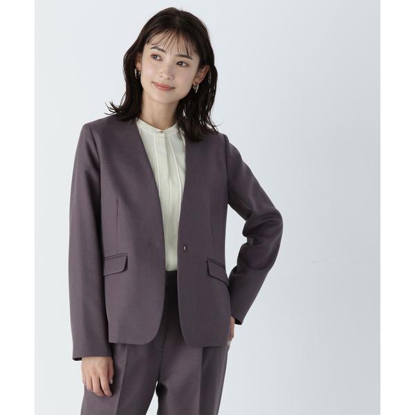 ＜パウダーツイルセットアップ＞ノーカラージャケット NATURAL BEAUTY BASIC パウダーツイル SETUP ノーカラー