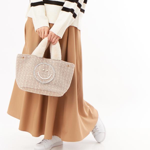 COOCO（クーコ） SMILEY パール刺繍xエコファーツイードトート