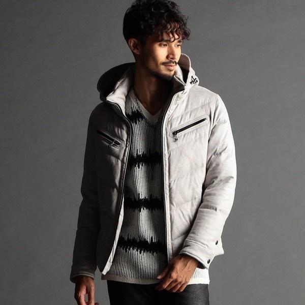 ニコルクラブフォーメン マイクロスウェードダウンジャケット 美品 フード着脱可 NICOLE CLUB FOR MEN（ニコルクラブフォーメン） マイクロスウェード