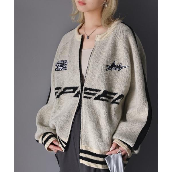 45R ニット　ブルゾン　R刺繍　ダブルジップ　コットン　3 ドライバーズニット 45R ニット ブルゾン R刺繍 ダブルジップ コットン 3 ドライバーズニット