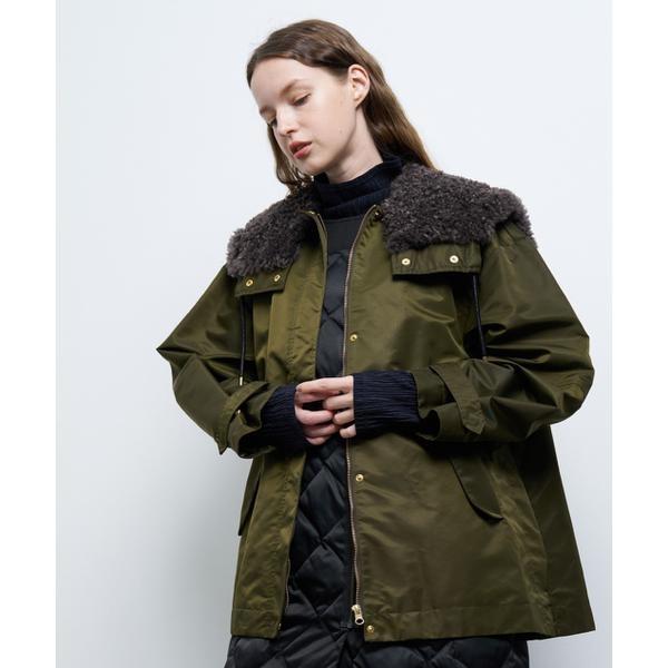 LANVIN en Bleu フェイクファーコンビナイロンツイルミディコート 