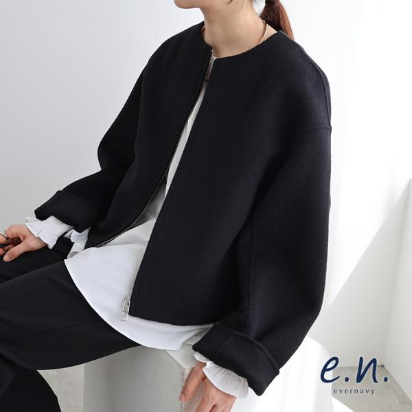 リバー ジップ ノーカラー ショート コート evernavy エバーネイビー