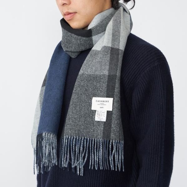 SHIPS（シップス） SHIPS: チェック カシミヤ ダブルフェイス マフラー