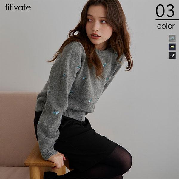 titivate（ティティベイト） アルパカタッチフラワー刺繍カーディガン