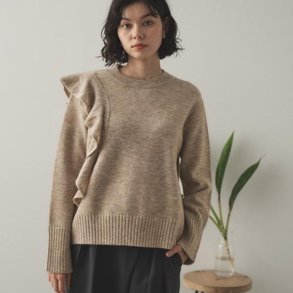 美品✨セルフポートレート ニット フリル ストライプ ウール コットン 洗える 美人百花掲載》パール調付きラメニット【洗濯機洗い可】（ニット