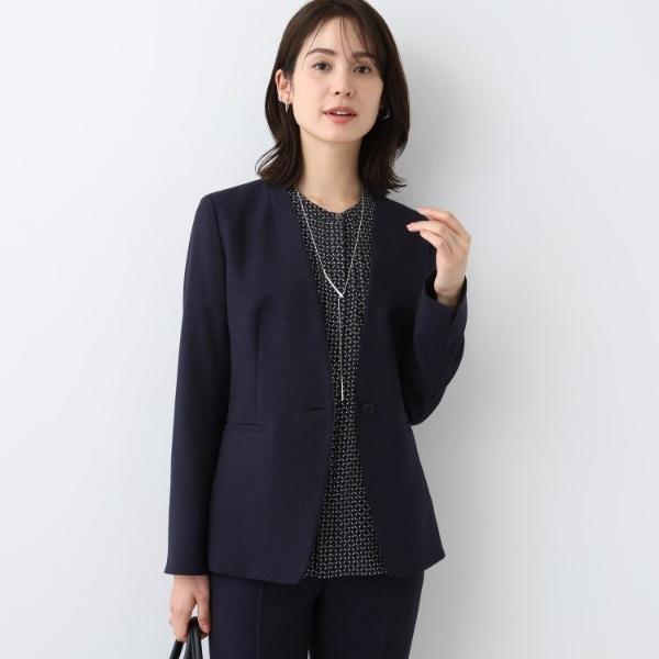 インディヴィ　洗える　ノーカラーダブルジャケット　黒　38 新品未使用 INDIVI（インディヴィ） 【洗える／スーツ】ノーカラージャケット