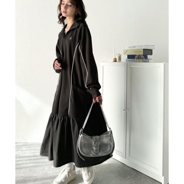 スポーツMIIX!胸元刺繍入り異素材ドッキングハーフジップパイピング