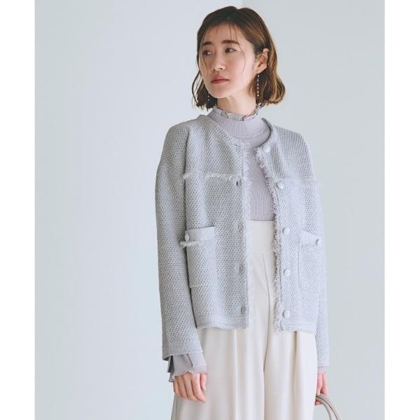 新品未使用 ニットツイードショートジャケット dazzlin ジャケット ノーカラージャケット ツイードライクショート