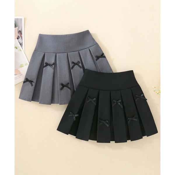 型番：mofqb102aブランド：アイモハ商品名：【aimoha-KIDS-】インナーパンツ付きリボンプリーツスカートカラー：ブラック/グレー