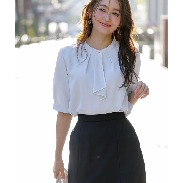 【アルアバイル】ボウタイブラウス　長袖　バイカラー　リボン　洗える　M 白 アルアバイル】ボウタイブラウス 長袖 バイカラー リボン 洗える