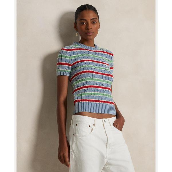 ポロラルフローレン　ストライプド ケーブルニット ショートスリーブ セーター POLO RALPH LAUREN（ポロ・ラルフローレン） ストライプド ケーブル