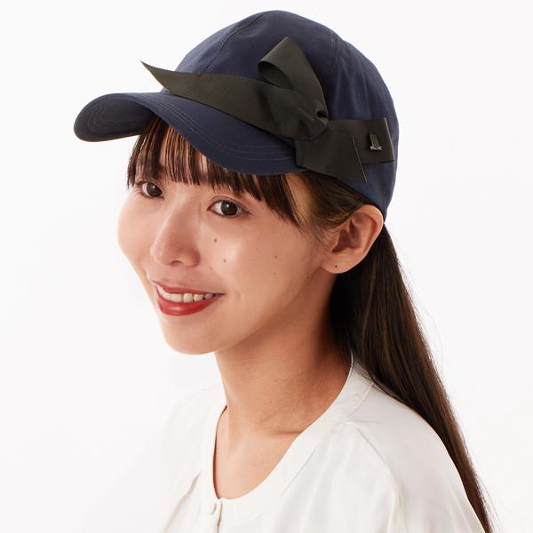 【新品】ランバンオンブルーリボンキャップ黒ロゴチャーム付きもこもこ暖か帽子 LANVIN en Bleu 【 （ランバン オン ブルー）】リボンモチーフ