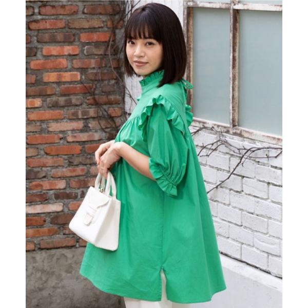 型番：BT-21061ブランド：スウィートマミー商品名：フリルチュニックブラウスカラー：ブラック/グリーン