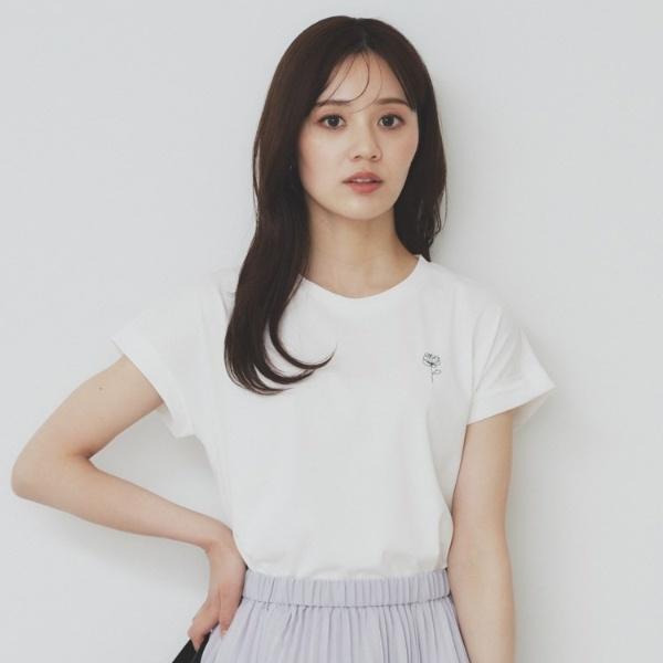 index（インデックス） 《6色展開S-3Lサイズ》フラワー刺繍Tシャツ【汗