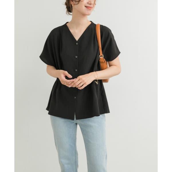 URBAN RESEARCH - かぐれ  新品 ウエストギャザーブラウス ネイビー URBAN RESEARCH DOORS 『再入荷予定』Vネックウエストギャザー