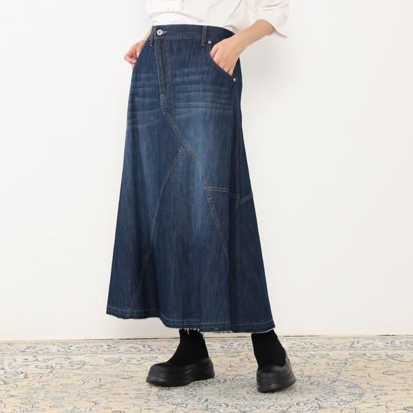 ニコルホワイト（NICOLE WHITE）/ウエストバックゴムランダム切り替えデニムフレアスカート NICOLE white（ニコルホワイト） ウエストバックゴムランダム切り替え