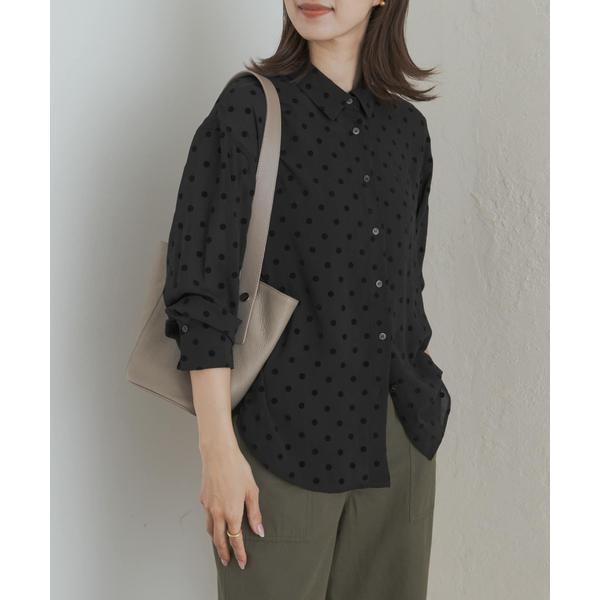 新品　フロッキードット丸襟Tee 新品 フロッキードット丸襟Tee