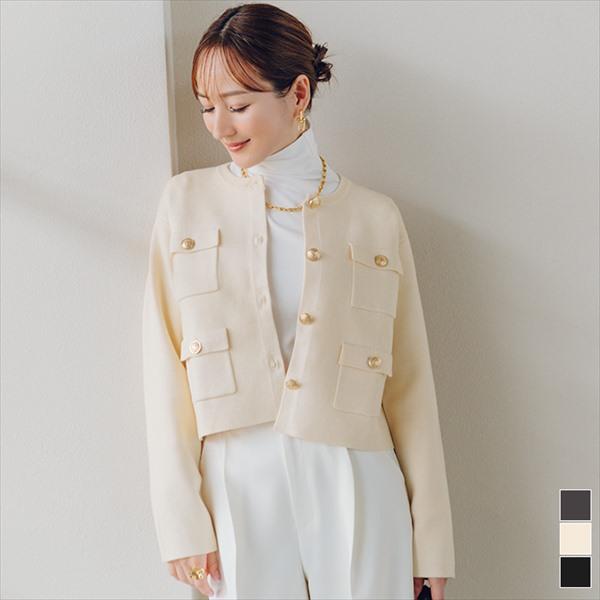 【星玲奈さん着用】ZARA／ ニットコートパッチポケット ur's（ユアーズ） 【星玲奈さんコラボアイテム】ゴールド釦ニット