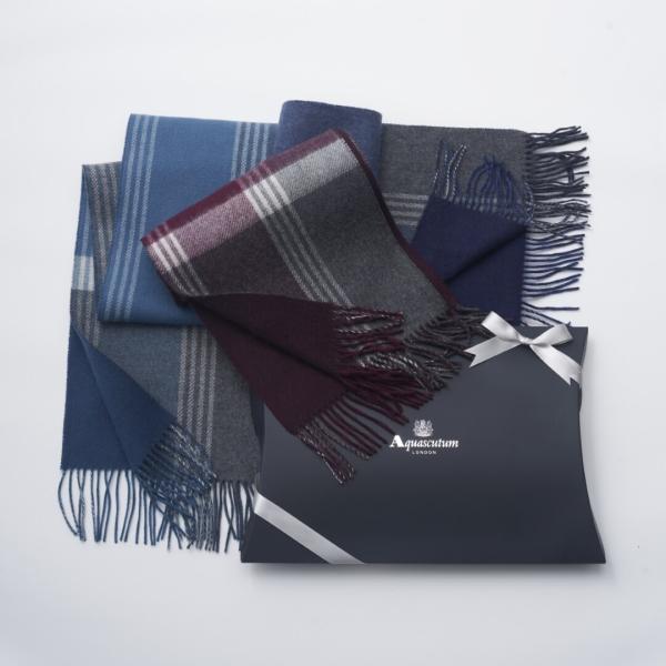 マフラー】アクアスキュータム｜カシミヤ パネルチェック/ソリッド