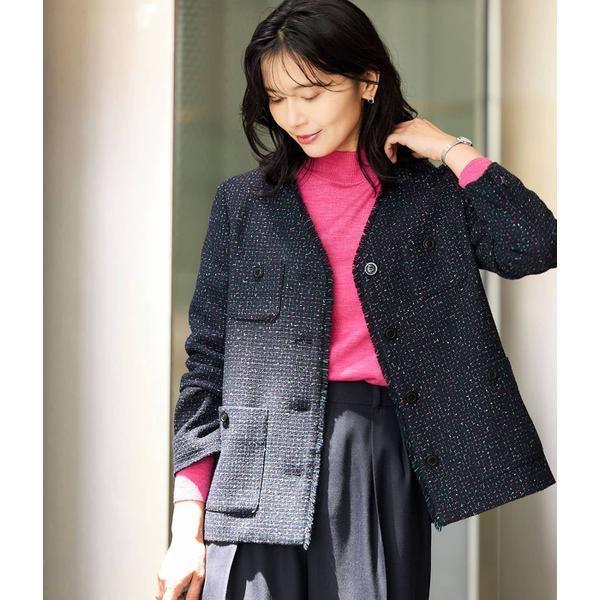 ニューヨーカー（NEWYORKER）/ネオンカラーミックスツィード ノーカラージャケット NEWYORKER（ニューヨーカー） ネオンカラーミックスツィード ノー