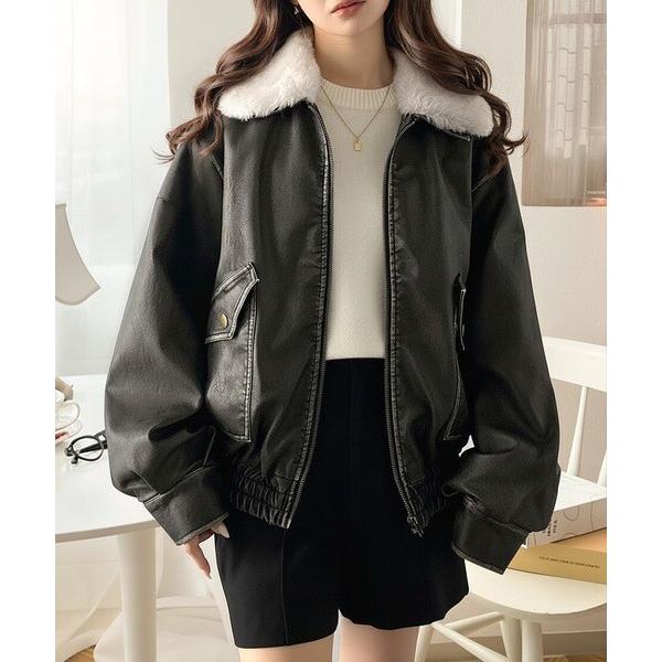 mily bilet】ファー襟取り外し可能◎ヴィンテージライクダメージ