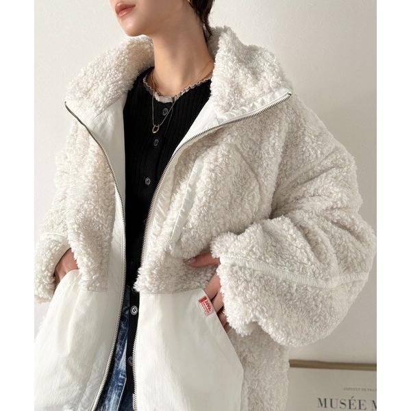 JaVaジャバコラボ》ぬくぬく愛らしい◎プードルボア×ナイロン異素材 