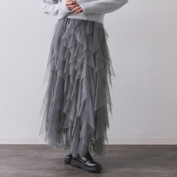 オペークドットクリップ（OPAQUE．CLIP）/ラッフルチュールイージースカート【洗濯機OK】 OPAQUE.CLIP（オペークドットクリップ） ラッフルチュールイージー
