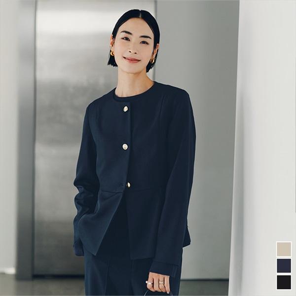 アルマーニ　国内正規　ウール　ペプラム　ノーカラーニットジャケット　美シルエット ur's（ユアーズ） 【小林有里さんコラボアイテム】美シルエット