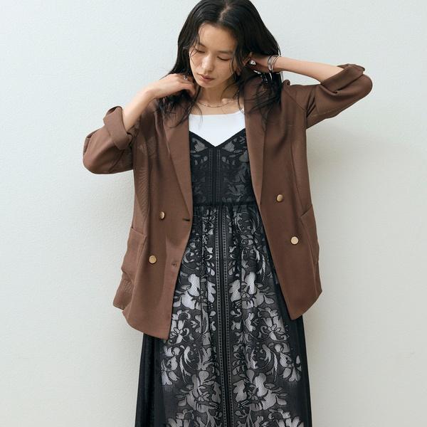 DOUX ARCHIVES メッシュテーラードダブルジャケット ブラウン DOUX ARCHIVES（ドゥアルシーヴ） 【ロングシーズンHIT ITEM】メッシュ